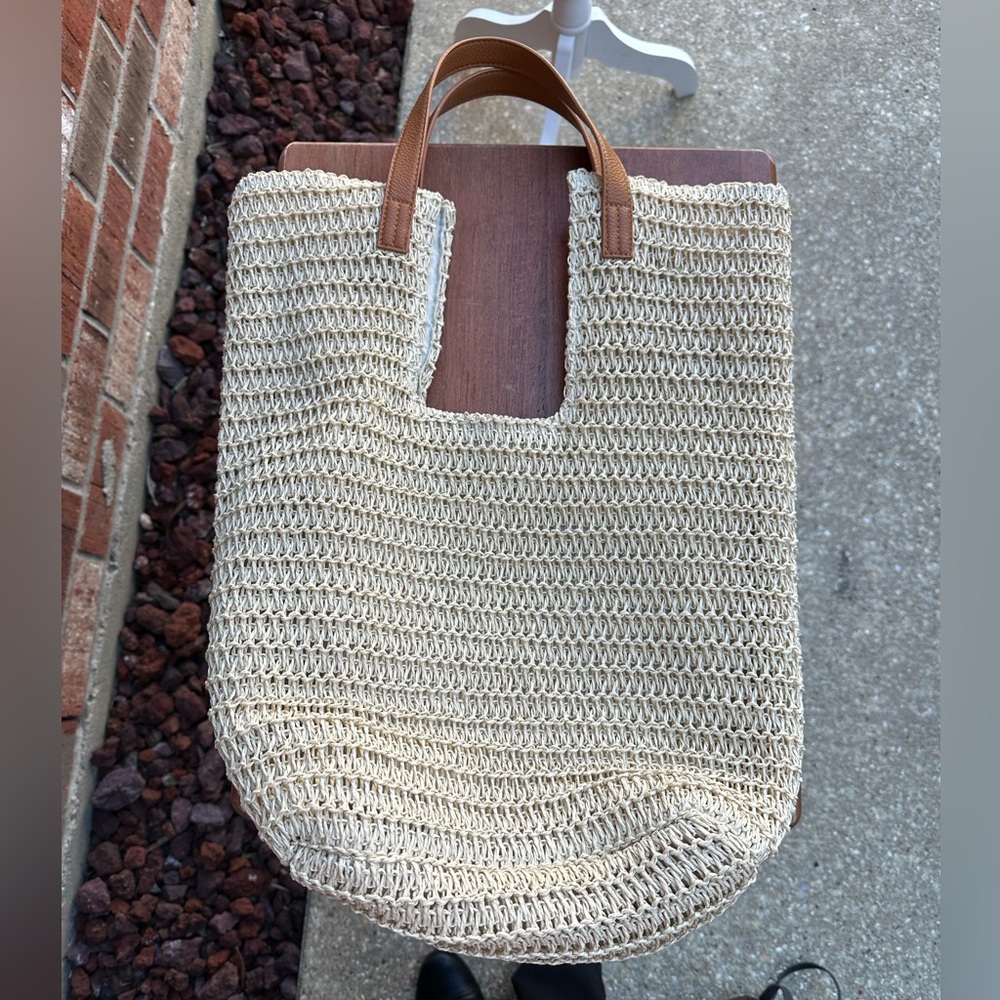 ANTHROPOLOGIE Shiraleah Lido Tote Bag, Beige - Picture 10 of 14